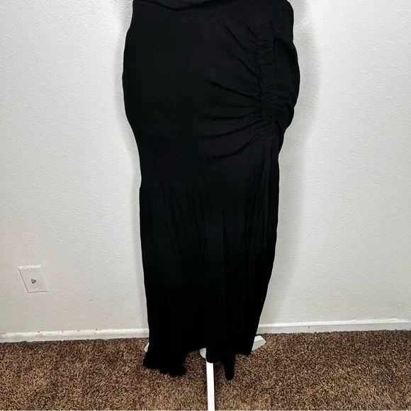 Young Fabulous & Broke Black Strapless Ruched Maxi Dress Front Slit Size M EUC - Picture 3 of 9